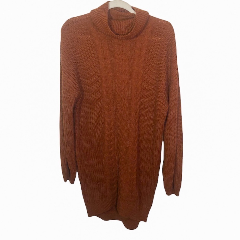 Almost Famous Burnt Orange Cowl Neck Sweater Dress L